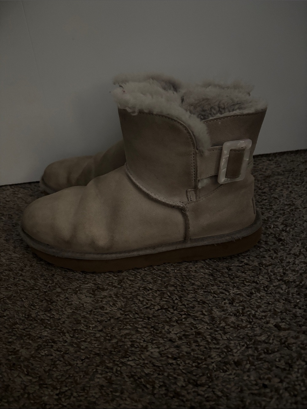 UGG Mini Bailey Buckle Boots in Color Light Beige